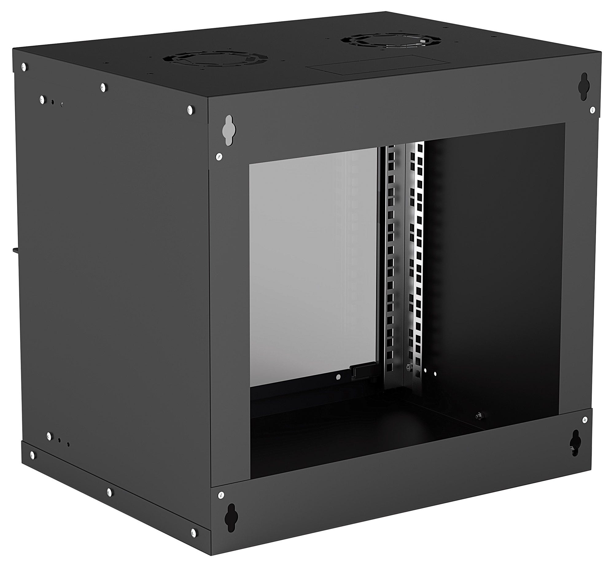 Intellinet 19" Basic Wallmount Cabinet, 9U, 400mm Deep, IP20-Rated Housing, Max 50kg, Flatpack, Black