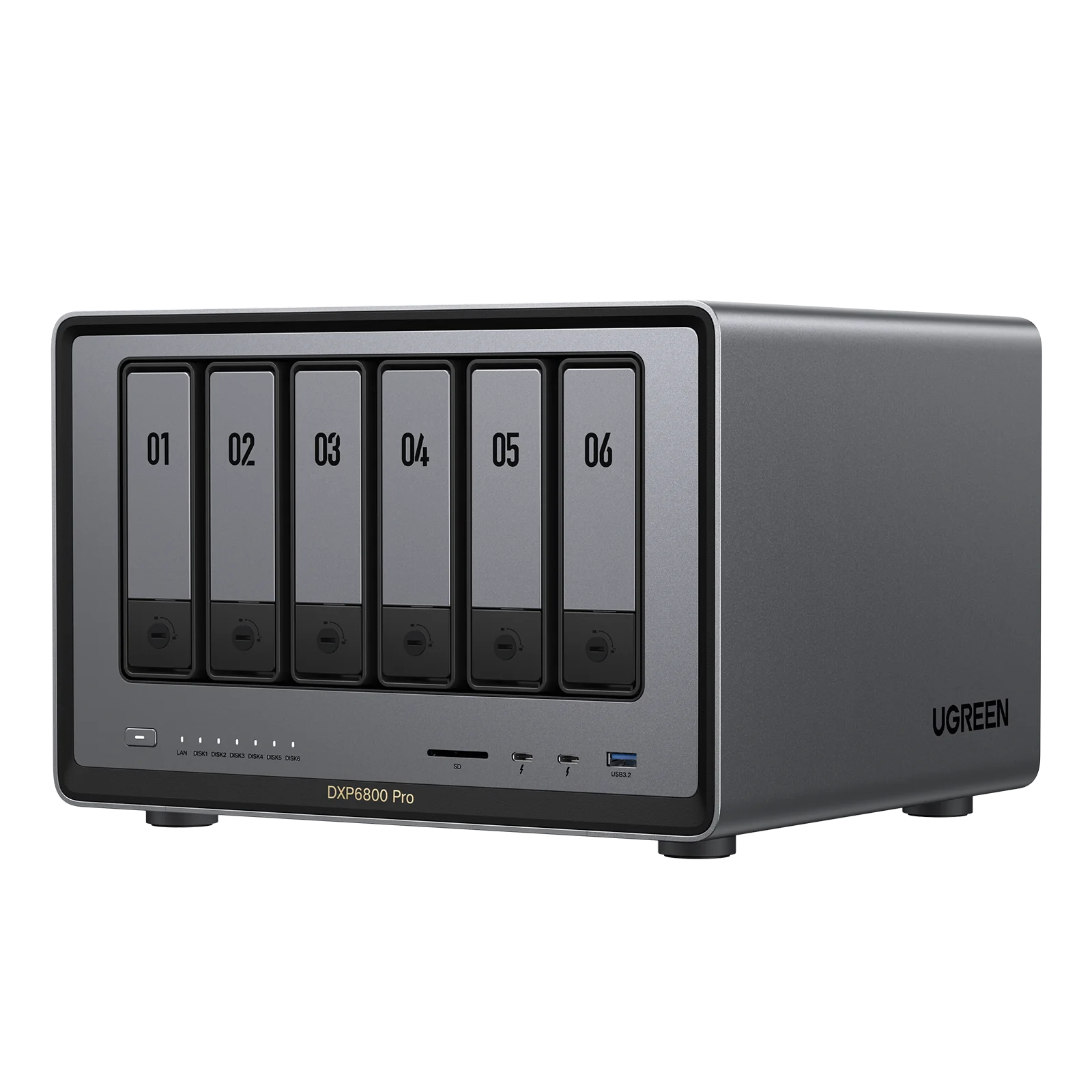 Ugreen NASync DXP6800 Pro 12TB (RED Plus); 6-Bay Thunderbolt NAS with Inte l 10-Core i5 CPU (Up to 4.40 GHz); 8GB DDR5; 4x M.2 PCIe Slots; 1x 2.5GbE; 1x 10GbE; 2 TBT4; SD Slot (Diskless)