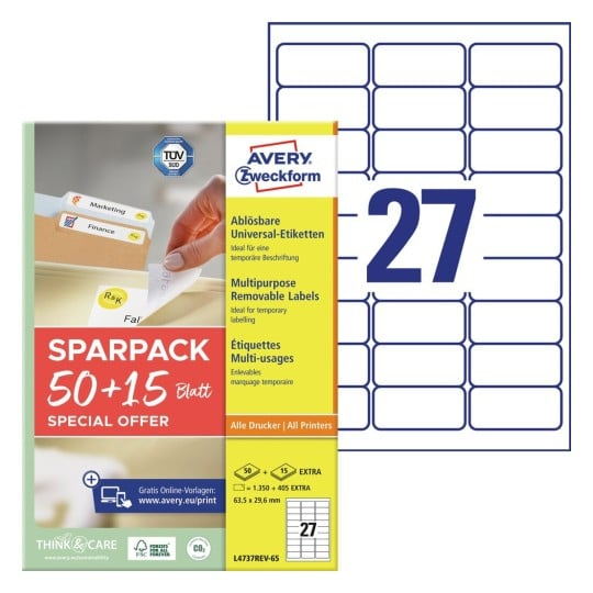 Avery L4737REV-65 printer label White Self-adhesive printer label