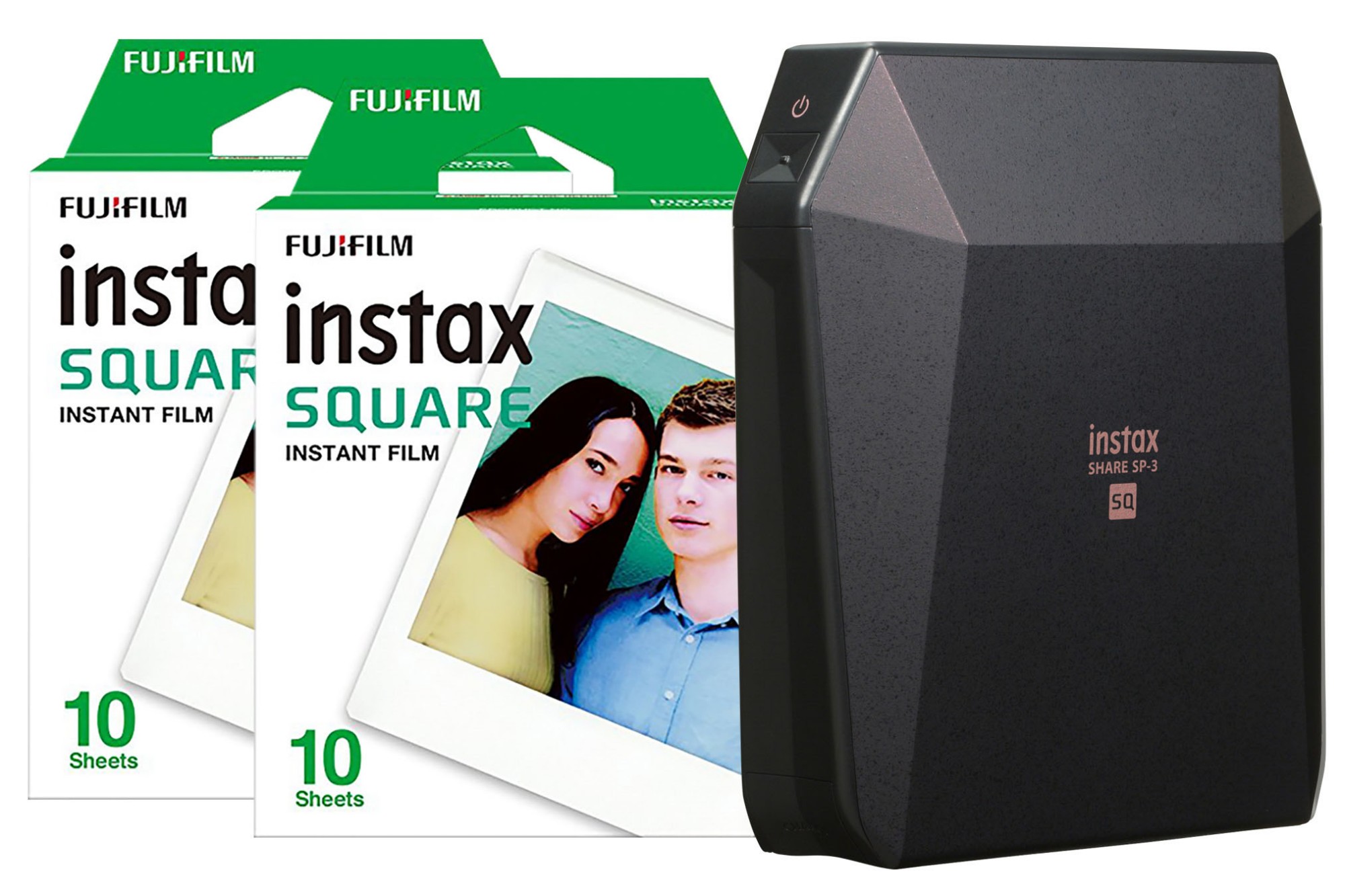 16558138+70100139613X2 FUJI Instax SP-3 Share Square Wireless Photo Printer with 20 Shot Pack - Black