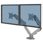 Fellowes Eppa Dual Monitor Arm - Monitor Mount for 8KG 40 inch Screens - Ergonomic Adjustable Monitor Arm Desk Mount - Tilt 90Â° Swivel 360Â° Rotation 360Â°, VESA 75 x 75/100 x 100 - Silver