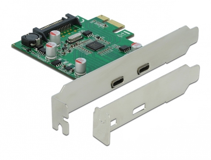 90493 DELOCK PCIe x1 Card (2x USB Type-C  USB3.2 Gen1) inklusive Low-Profile Slotblech