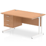 Dynamic Impulse W1400 x D800 x H730mm Straight Office Desk Cantilever Leg With 1 x 3 Drawer Single Fixed Pedestal Oak Finish White Frame - MI002670 DD