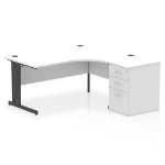 Dynamic Impulse W1600 x D1200 x H730mm Right Hand Crescent Desk Cable Managed Leg With D600mm Desk High Pedestal White Finish Black Frame - I004498 DD