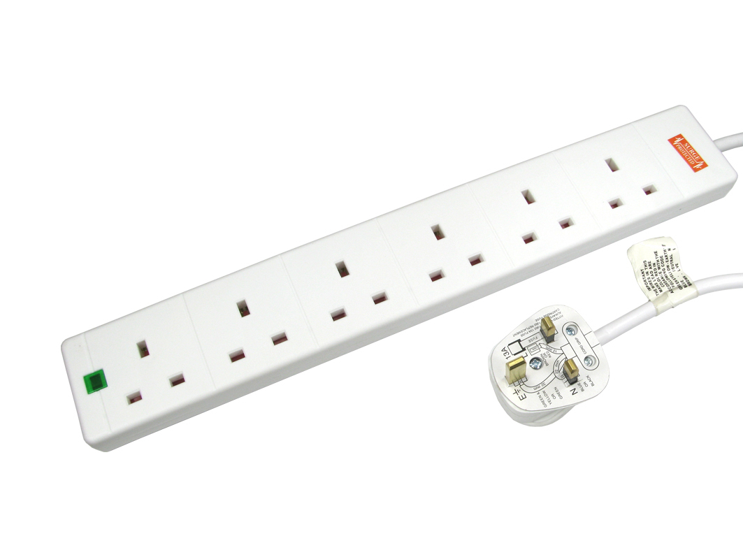 6-Gang Surge Protected Extension Lead 5m - White
