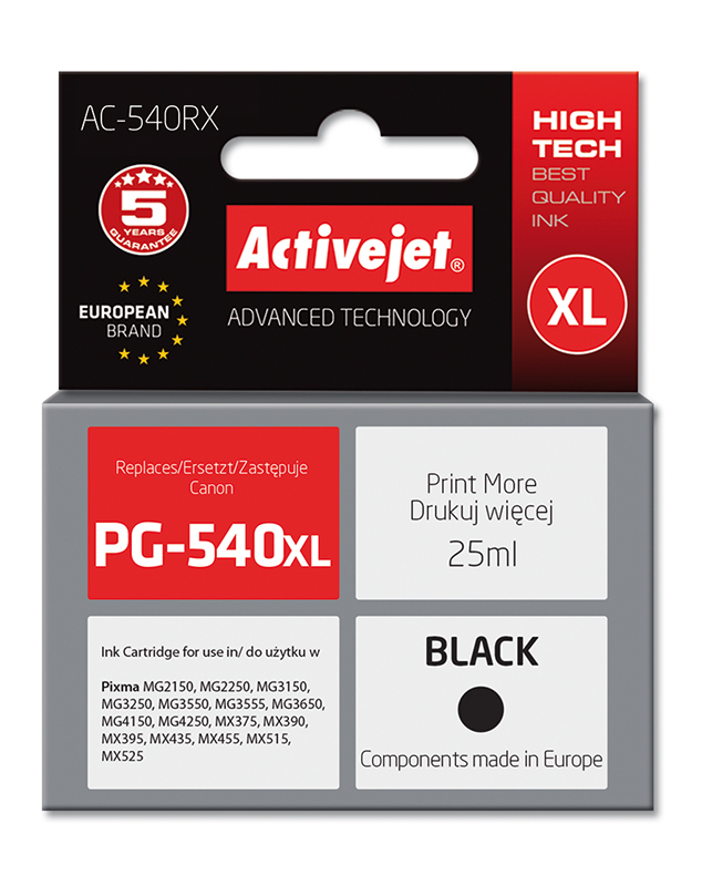 Activejet AC-540RX ink (replacement for Canon PG-540 XL; Premium; 15 ml; black)