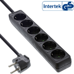 InLine Socket strip, 6-way earth contact CEE 7/3, black, 3m