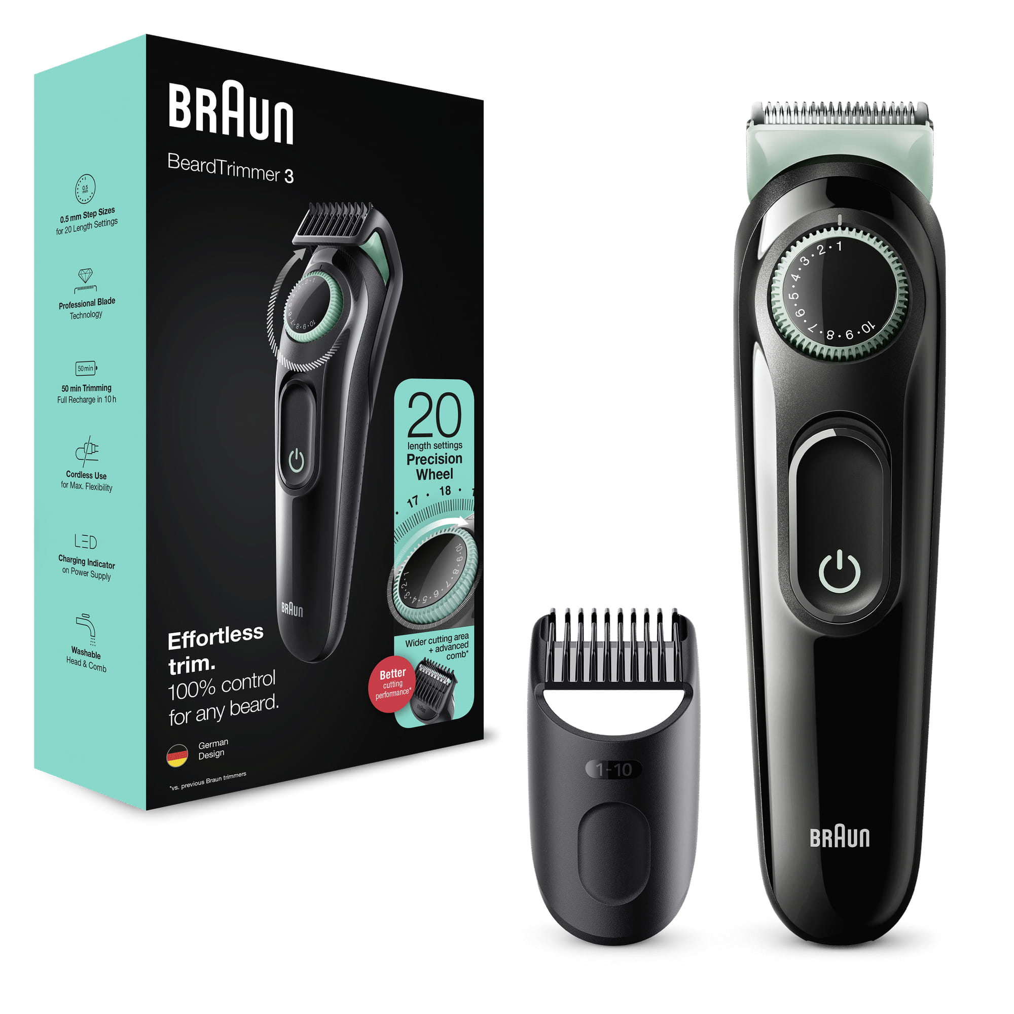 Image of Braun BeardTrimmer 3 BT3321 - Washable - Battery - Black