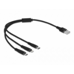 DeLOCK USB Charging Cable 3 in 1 Type-A to Lightning / Micro USB / USB Type-C 30 cm black