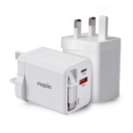 Maplin USB Wall Charger 35W 2 Port 1x USB-A 1x USB-C + Built-in Retractable USB-C Cable