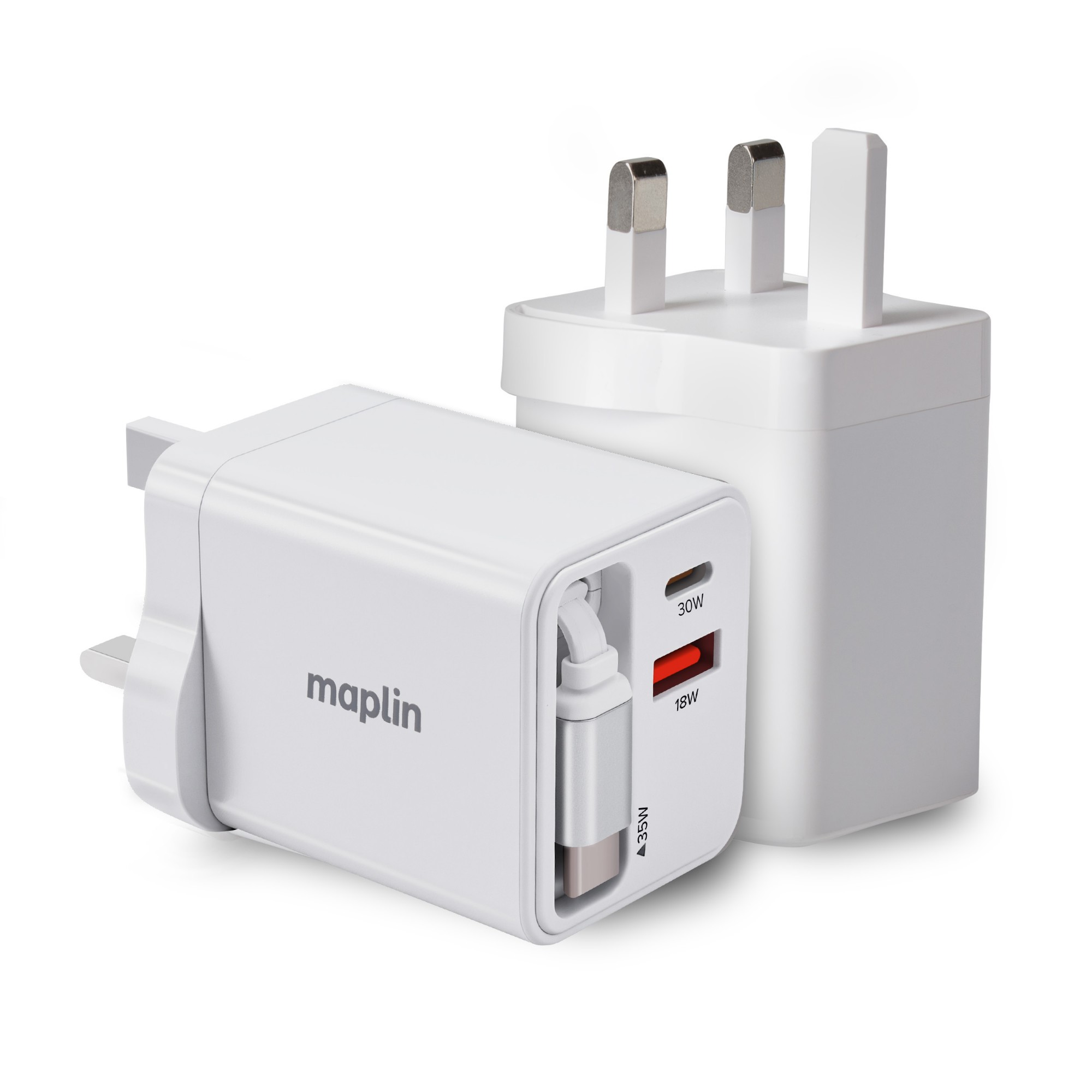 35W USB Wall Charger 2 Port USB-C PD USB-A QC 3+ Retractable USB-C Cable thumbnail