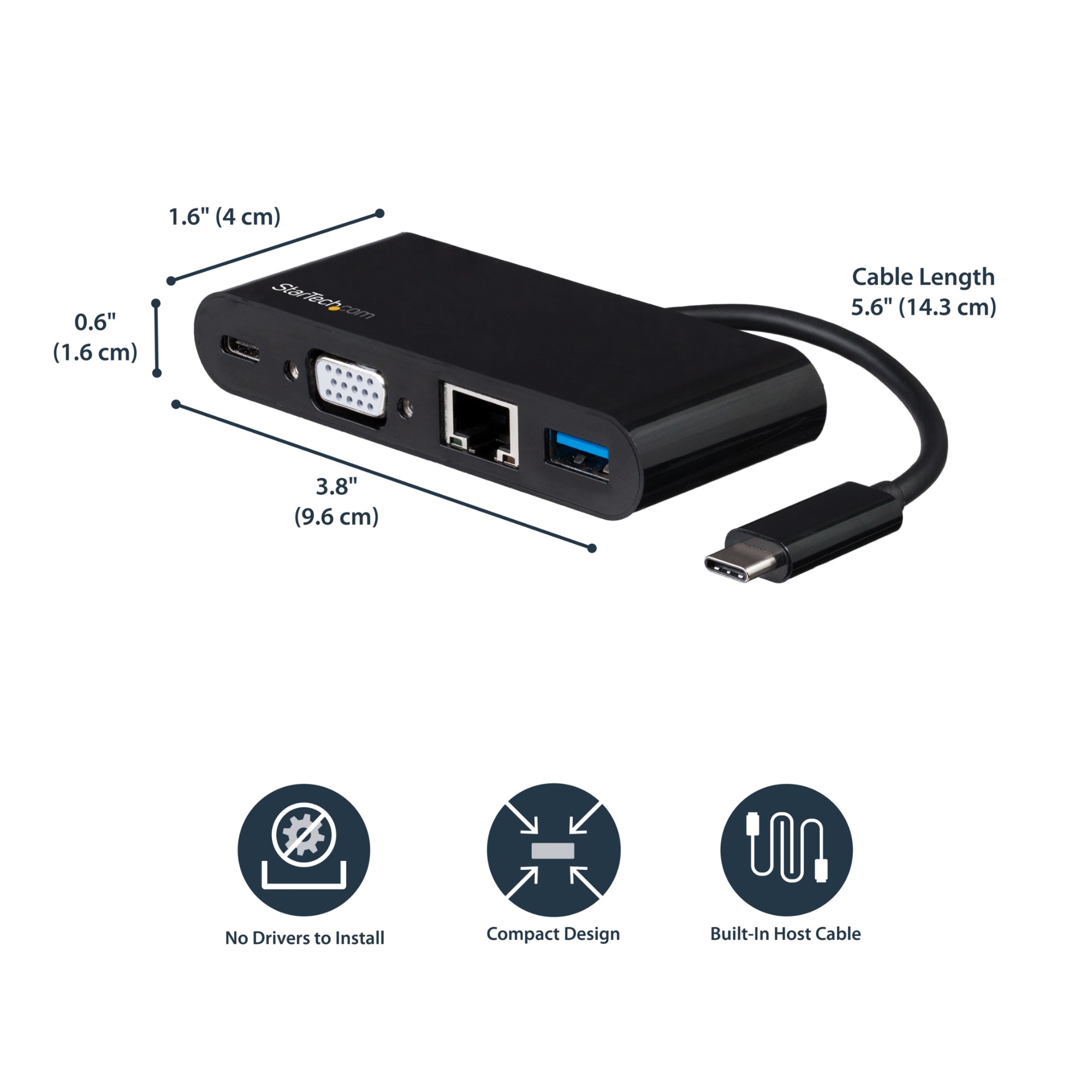 StarTech.com USB-C VGA Multiport Adapter - Power Delivery (60W) - USB 3.0 - GbE
