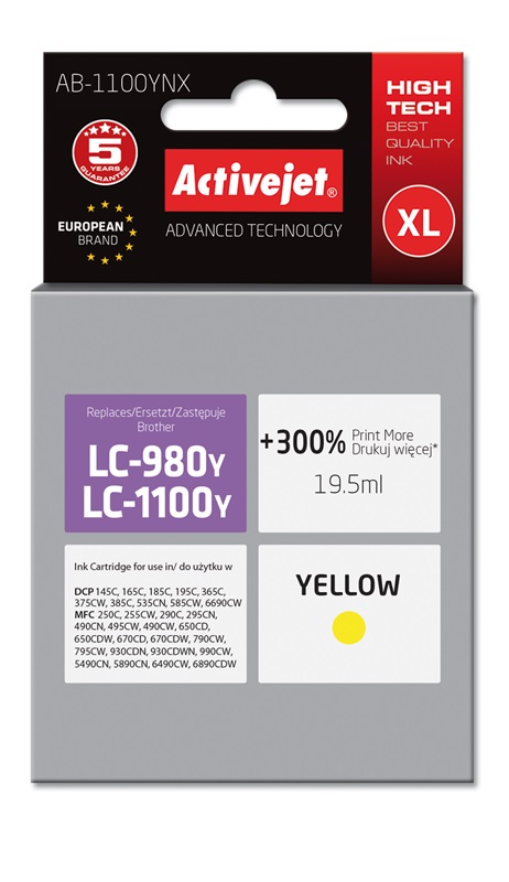 Activejet AB-1100YNX ink (replacement for Brother LC1100/LC980Y; Supreme; 19.5 ml; yellow)