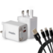 Maplin 65W 2 Port USB-A/USB-C Charger Built-in USB-C Cable + Additional Cable