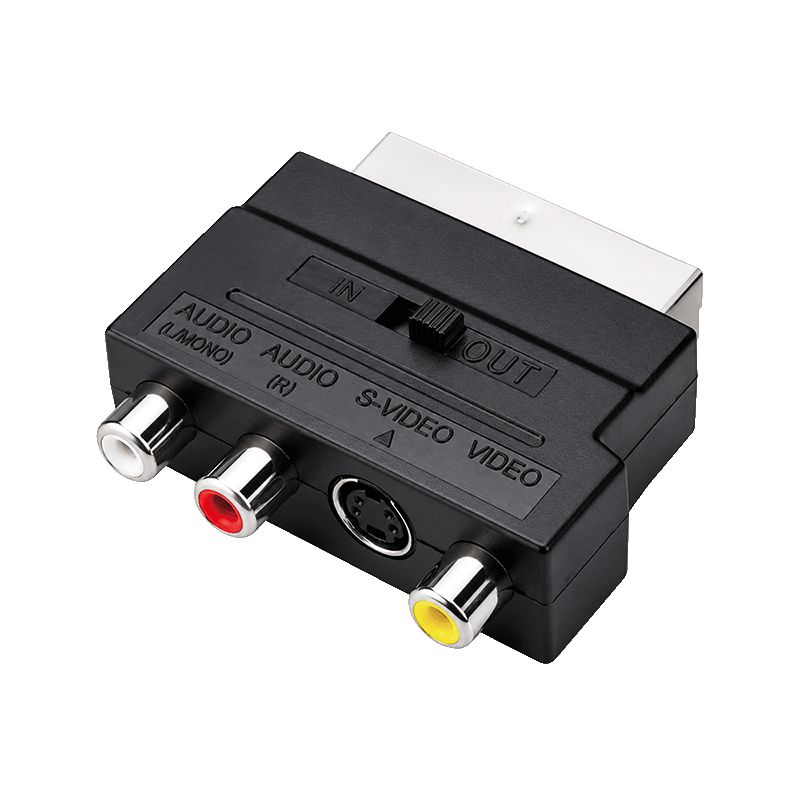 LogiLink Scart adapter with switch, Scart/M to 3x RCA/F + S-Video/F, black