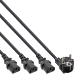 InLine Y-power cable 1x CEE 7/7 / 3x 3pin IEC C13 male, black, 5m