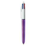 BIC 4 Colours Shine Ballpoint Pen 1mm Tip 0.32mm Line Purple Barrel Black/Blue/Green/Red Ink (Pack 12)