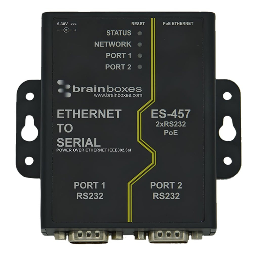 Brainboxes ES-457 2 Port RS232 PoE Ethernet to Serial Adapter