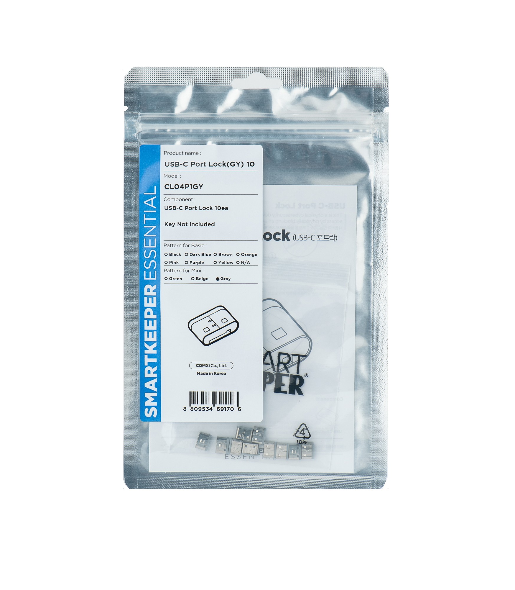 Smartkeeper Grey Cl04p1gy Port Blocker Usb Type-C Plastic 10 Pc(S)