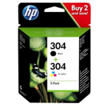 HP 3JB05AE#301/304 Printhead cartridge multi pack black + color Blister Multi-Tag 100 pg + 120 pg Pack=2 for HP DeskJet 2620/3720