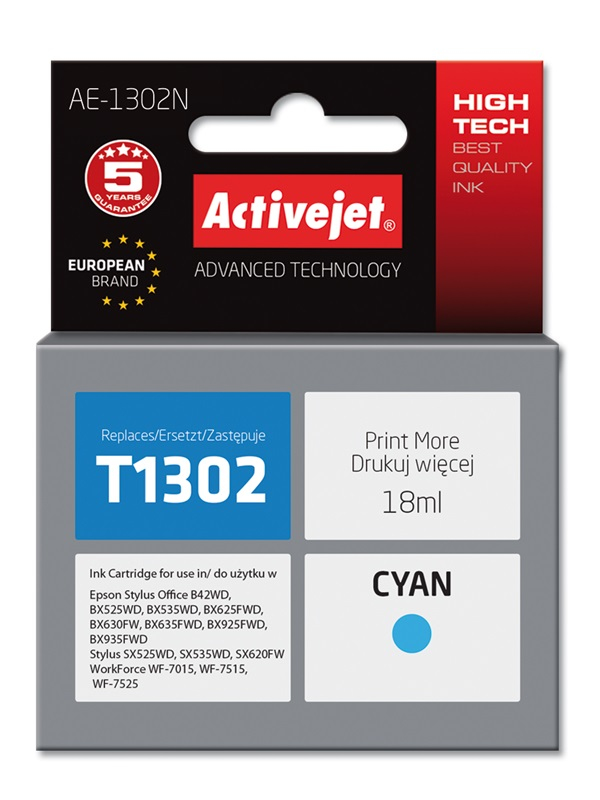 Activejet AE-1302N ink (replacement for Epson T1302; Supreme; 18 ml; cyan)