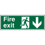 SECO by Stewart Superior SECO Safe Procedure Safety Sign Fire Exit Man Running and Arrow Pointing Down Self Adhesive Vinyl 450 x 150mm - SP124SAV-450X150
