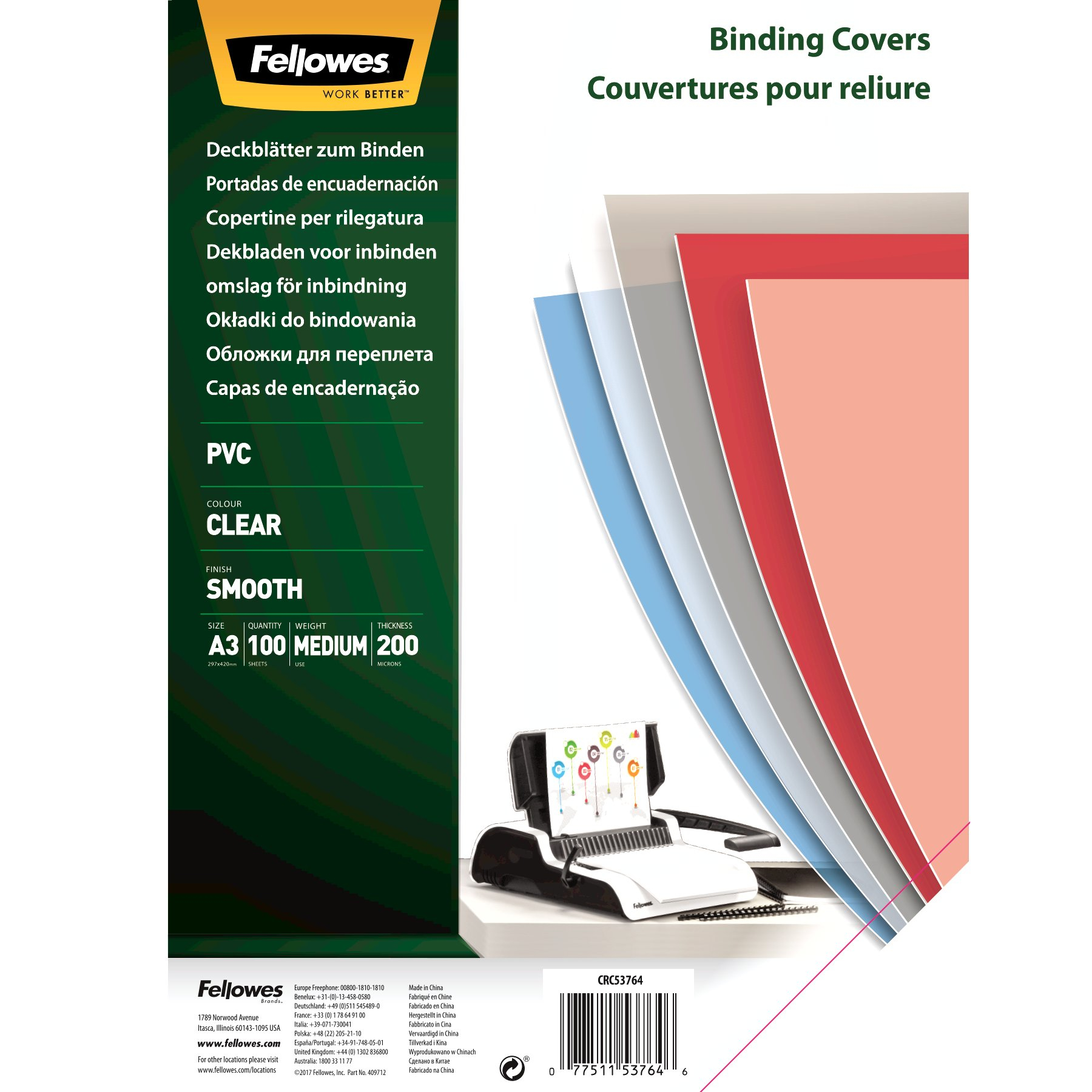 Image of Fellowes 53764 binding cover A3 PVC Transparent 100 pc(s)