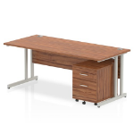 Dynamic Impulse Cantilever Straight Office Desk W1800 x D800 x H730mm Walnut Finish Silver Frame With 2 Drawer Mobile Pedestal - MI000961 DD