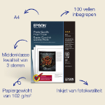 Epson A4 Photo Quality Inkjet Paper, 102 g/m2, 100 vellen