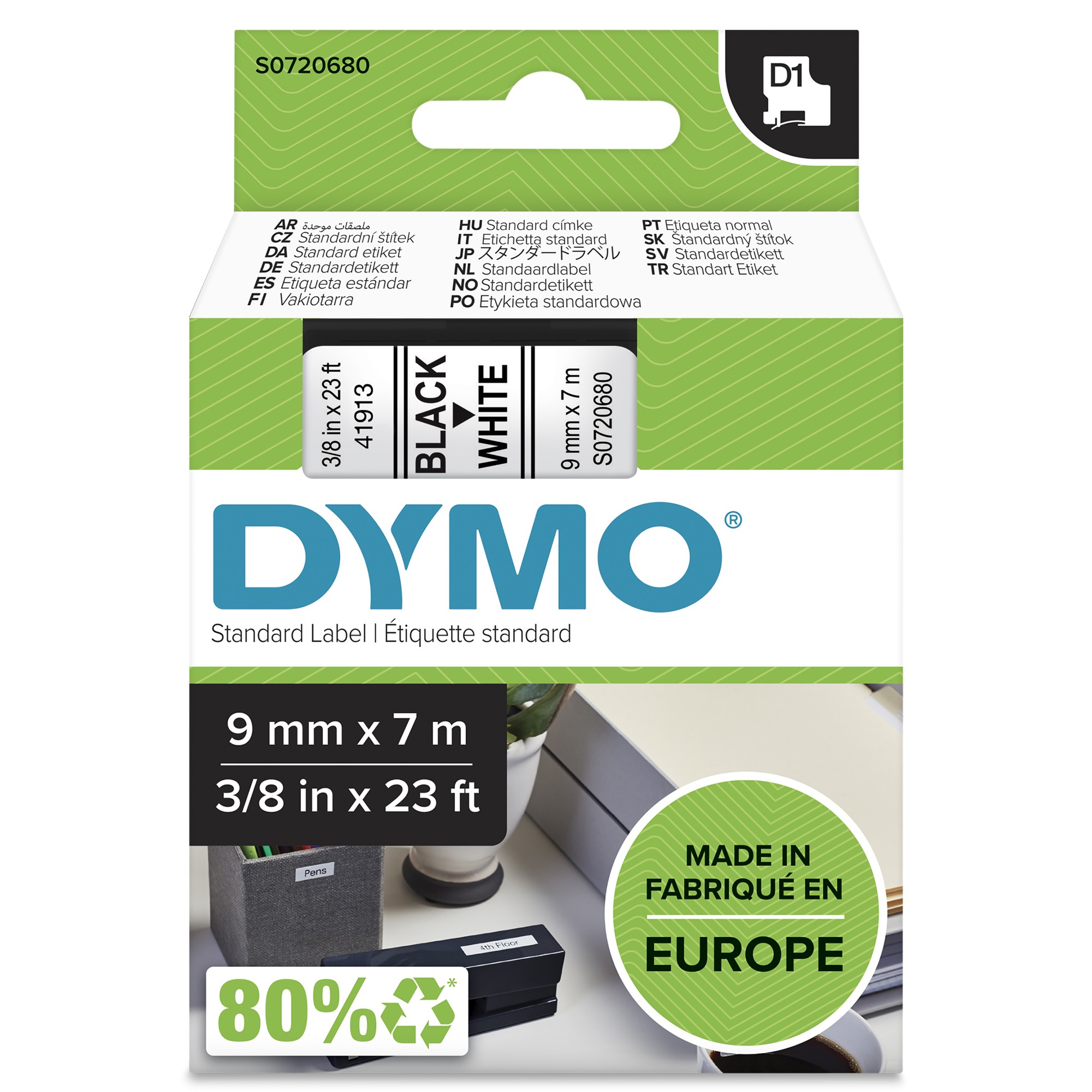 Dymo 40913/S0720680 DirectLabel-etikettes black on white 9mm x 7m for Dymo D1 6-12mm/19mm/24mm/9-12mm/9-19mm