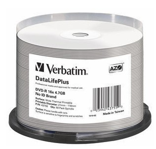 43755 - DUPE 01 VERBATIM DVD-R 4.7GB 16x  Print 50pk