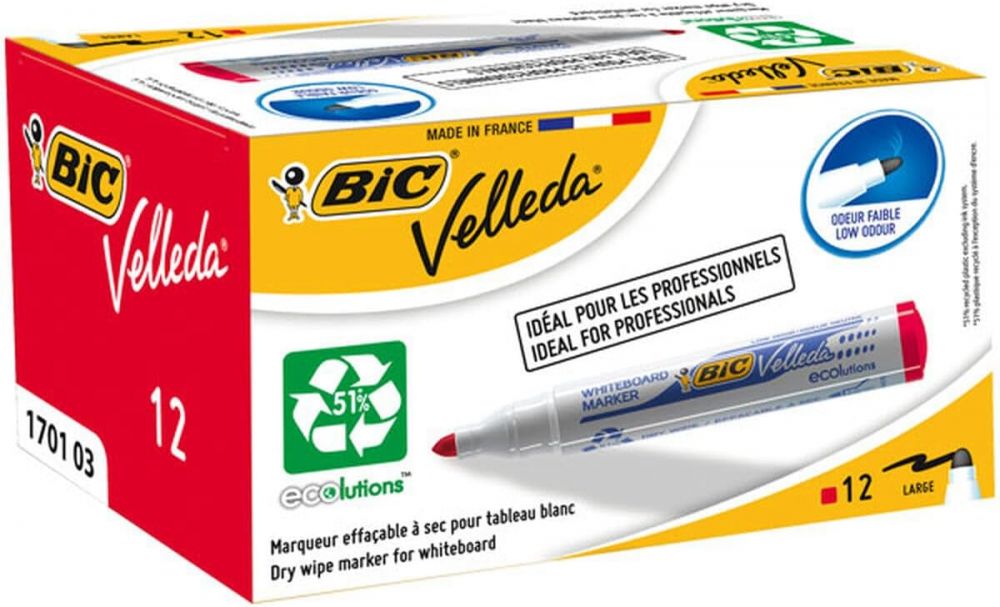 Pack of 12 Ecolutions Velleda1701 Whiteboard Marker Bullet Tip Red