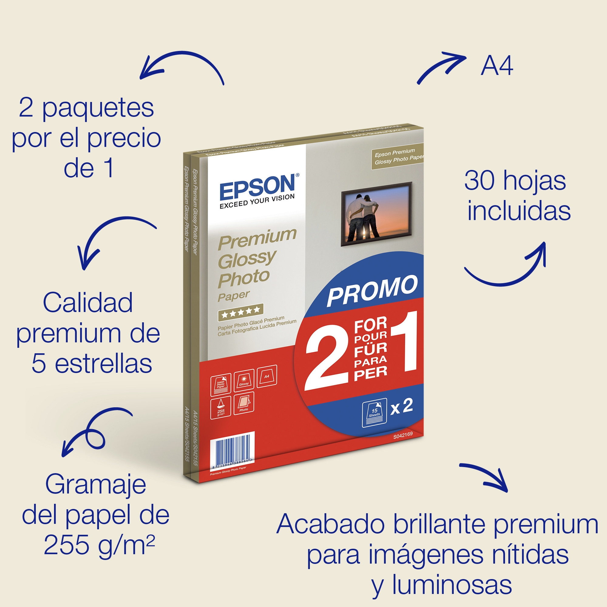 Epson A4 Premium Glossy Photo Paper 255gsm. 30 sheets