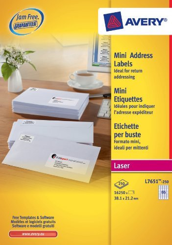 Photos - Office Paper Avery Mini Address Labels, Laser, permanent, 38.1 x 21.2 mm L7651-250