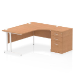 Dynamic Impulse W1600 x D1200 x H730mm Right Hand Crescent Desk Cantilever Leg With D600mm Desk High Pedestal Oak Finish White Frame - I004106 DD