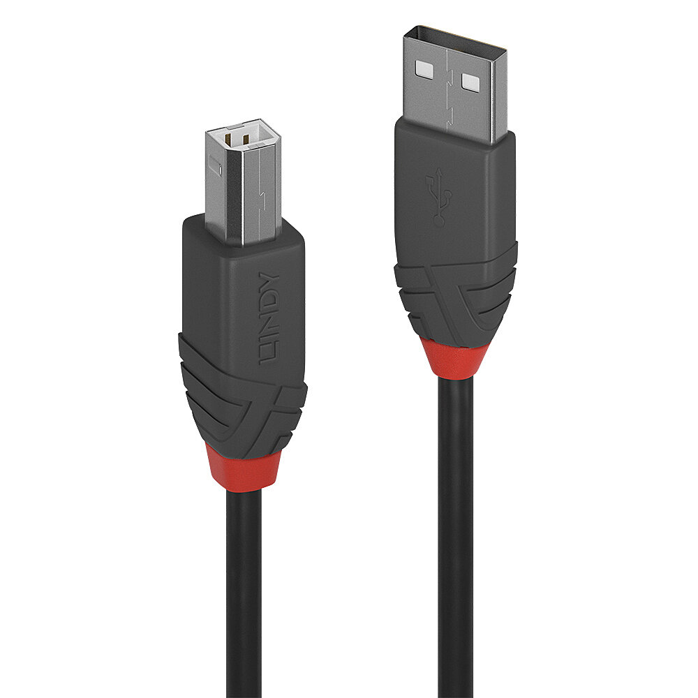 Photos - Cable (video, audio, USB) Lindy 2m USB 2.0 Type A to B Cable, Anthra Line 36673 