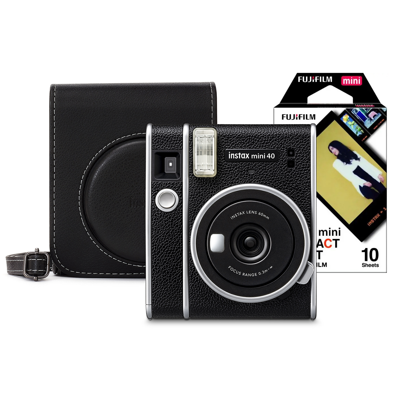 70100151418 FUJI Instax Mini 40 Instant Camera with 10 Shot Contact Sheet Deco Film and Case  Black