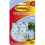 3M 17091CLR COMMAND ADHESIVE MEDIUM HOOKS CLEAR PACK 2 HOOKS AND 4 STRIPS