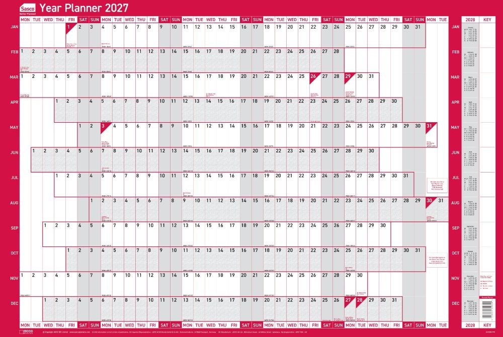 2027 Mounted Original Year Wall Planner 915 x 610mm