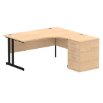 Dynamic Impulse W1600 x D1200 x H730mm Right Hand Crescent Desk Cantilever Leg With D600mm Desk High Pedestal Maple Finish Black Frame - I004424 DD