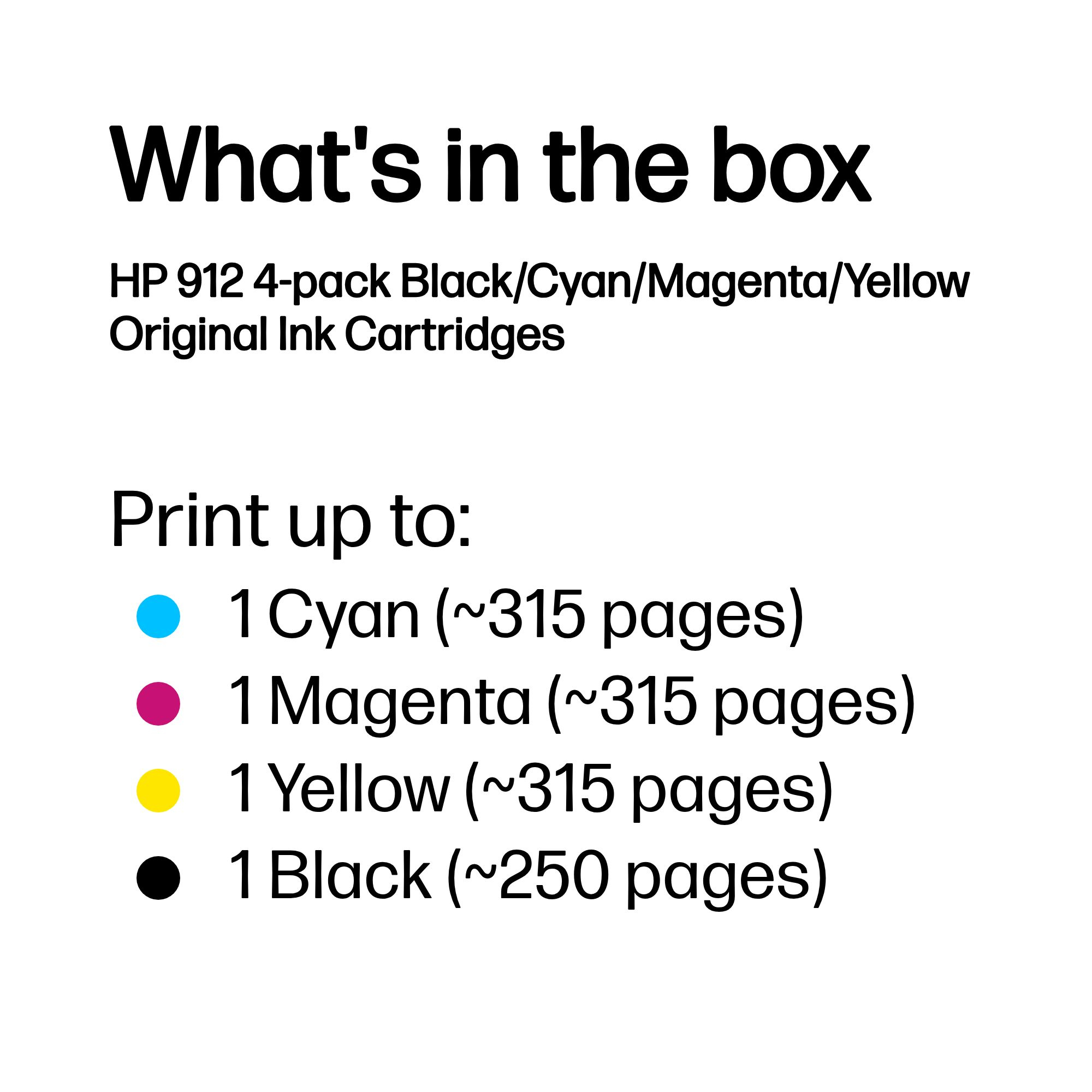 HP 912 Original Ink Cartridge 2.93/8.29-ml CMYK 4-pack 6ZC74AE