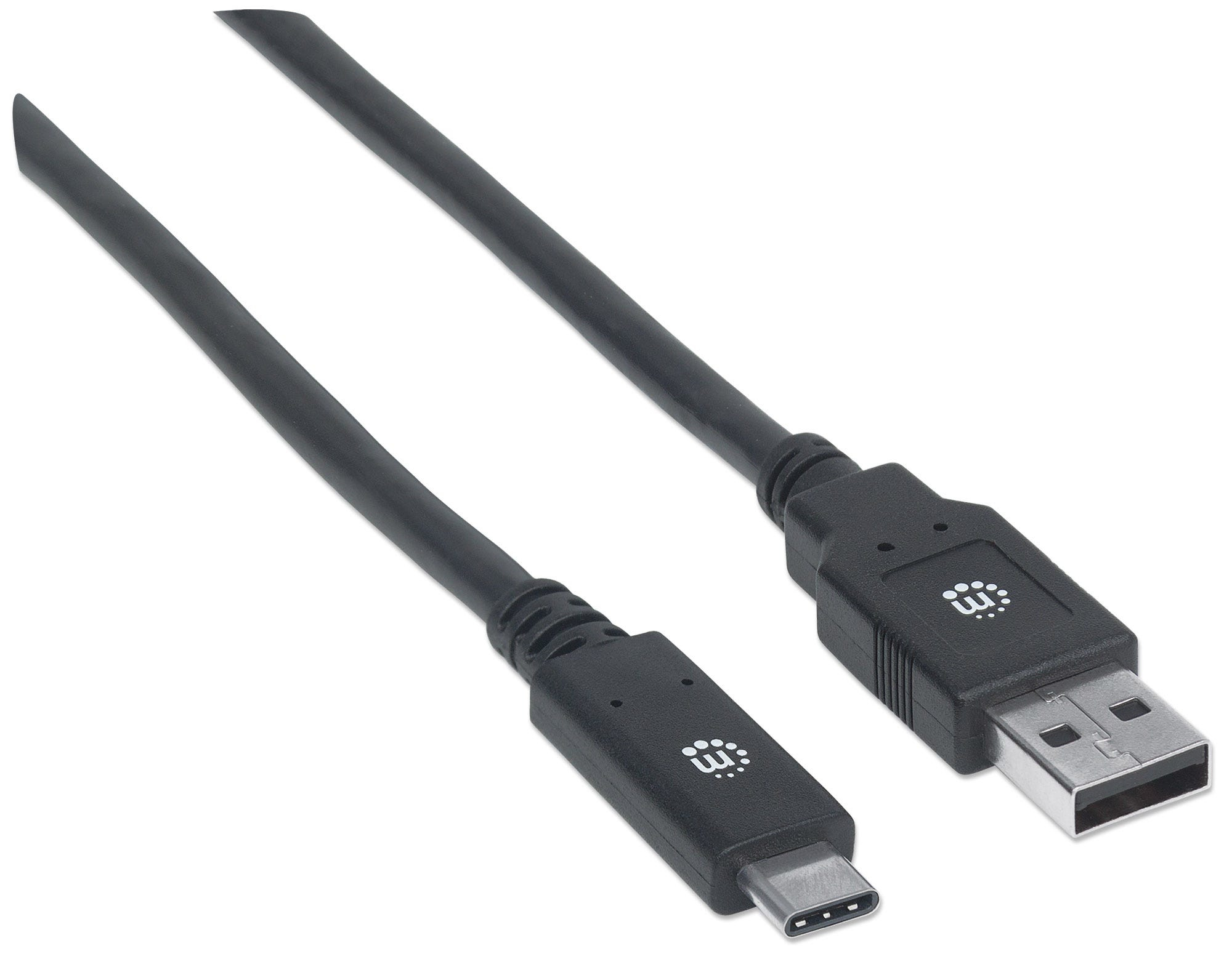 Manhattan USB-C to USB-A Cable, 2m, Male to Male, 5 Gbps (USB 3.2 Gen1 aka USB 3.0), 3A (fast charging), Black, Lifetime Warranty, Polybag