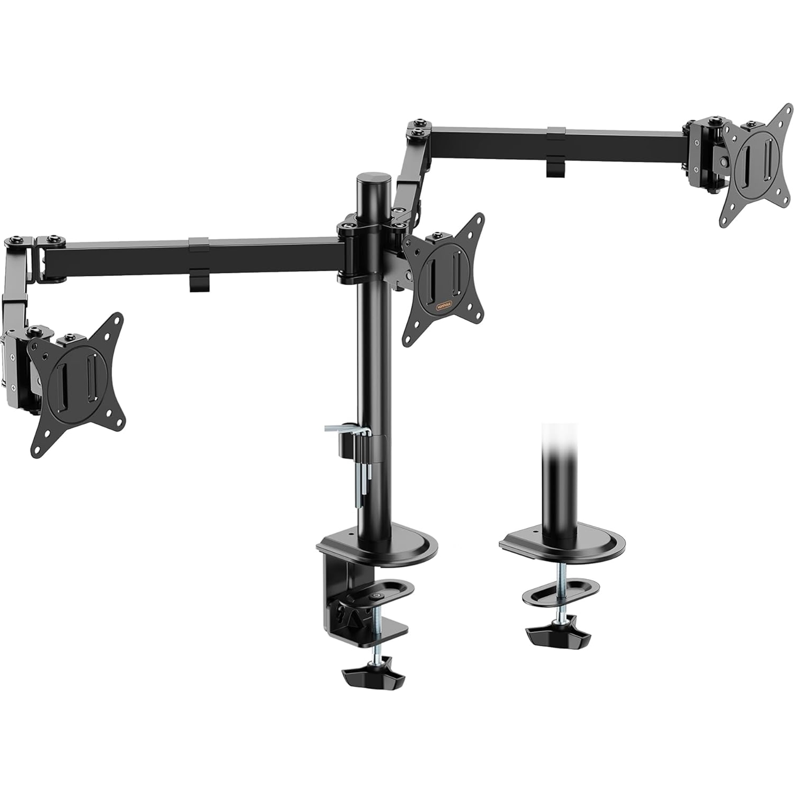 Triple Monitor Stand for 17-27" Screens, Three Screen Monitor Mount with Desk Clamp, Height Adjustable, Easy Assemble Stand with Full Tilt, Rotation & Swivel Arms, VESA 75x75 & 100x100mm