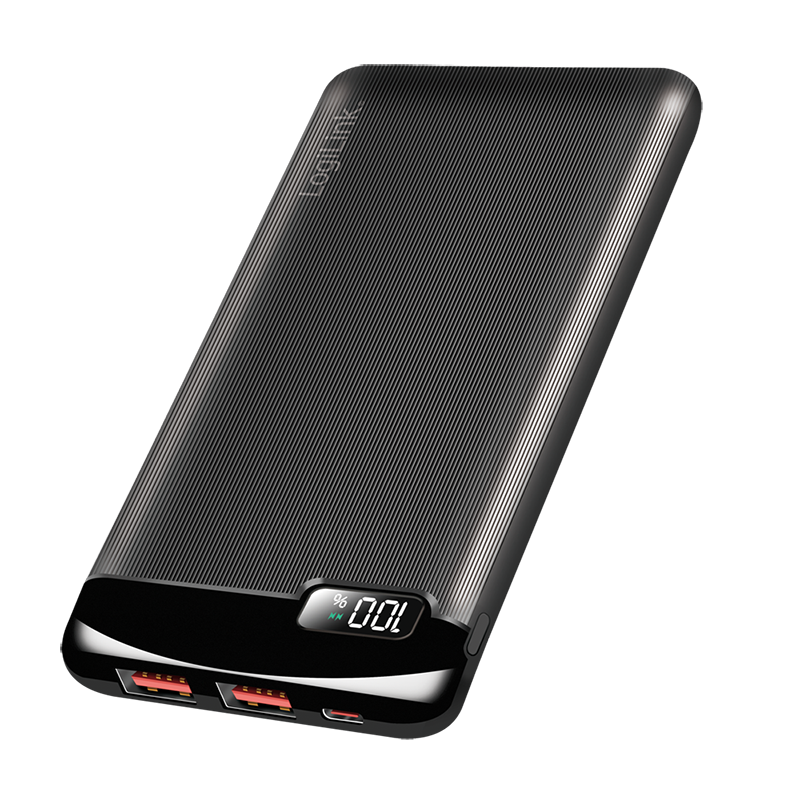 Image of LogiLink Mobile Power Bank, LiPo, 10.000mAh, black, LCD display,...