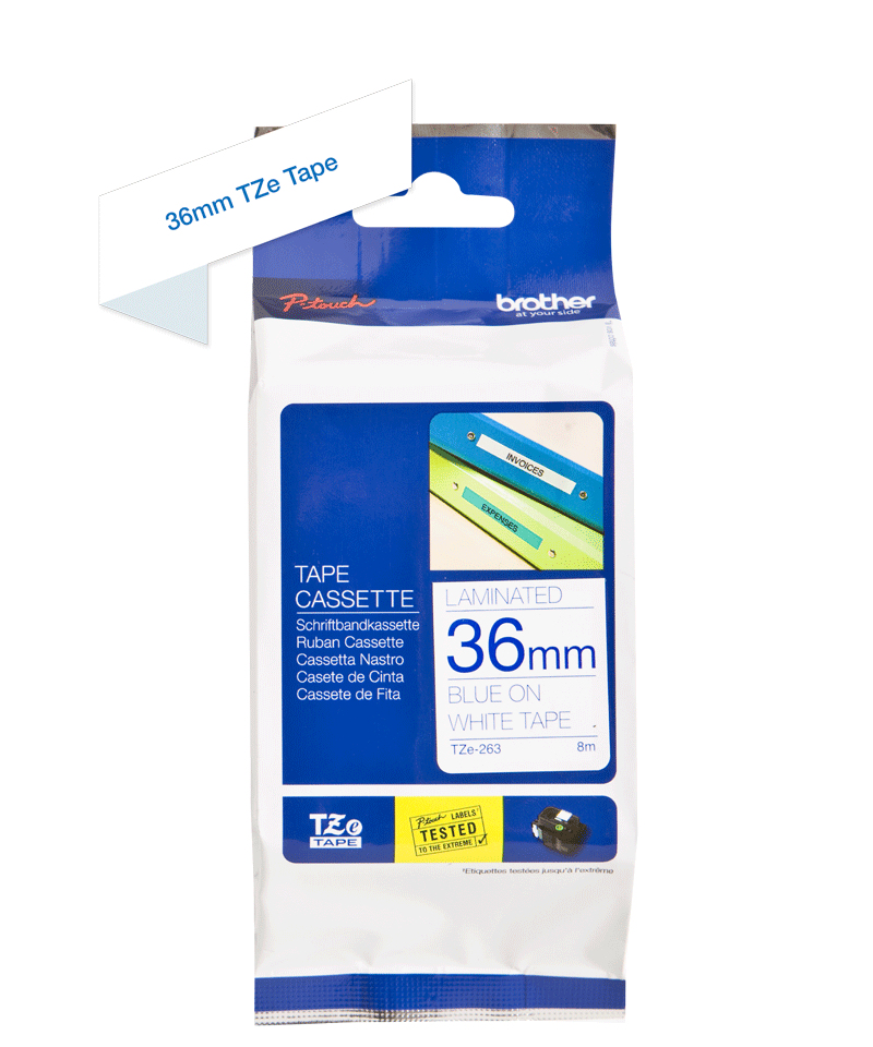 Brother TZE-263 DirectLabel blue on white Laminat 36mm x 8m for Brother P-Touch TZ 3.5-36mm/HSE/6-36mm