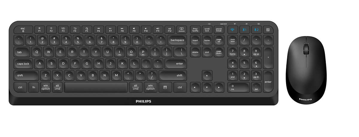 SPT6407B/40 PHILIPS 4000 series SPT6407B - Keyboard and mouse set - wireless - 2.4 GHz, Bluetooth 3.0, Bluetooth 5.0 - QWERTY