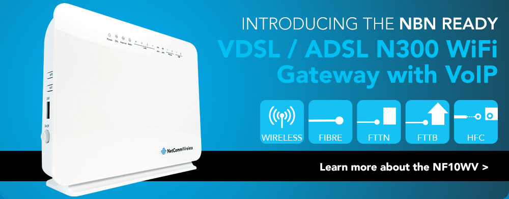 NETCOMM NF10WV N300 WiFi VDSL/ADSL Modem Router with VOIP Gigabit WAN, 4 x LAN, 2 x FXS, 2 x USB Storage