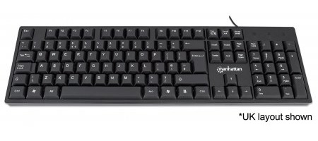Image of Manhattan Keyboard UK USB Wired, Standard Qwerty layout, Black,...