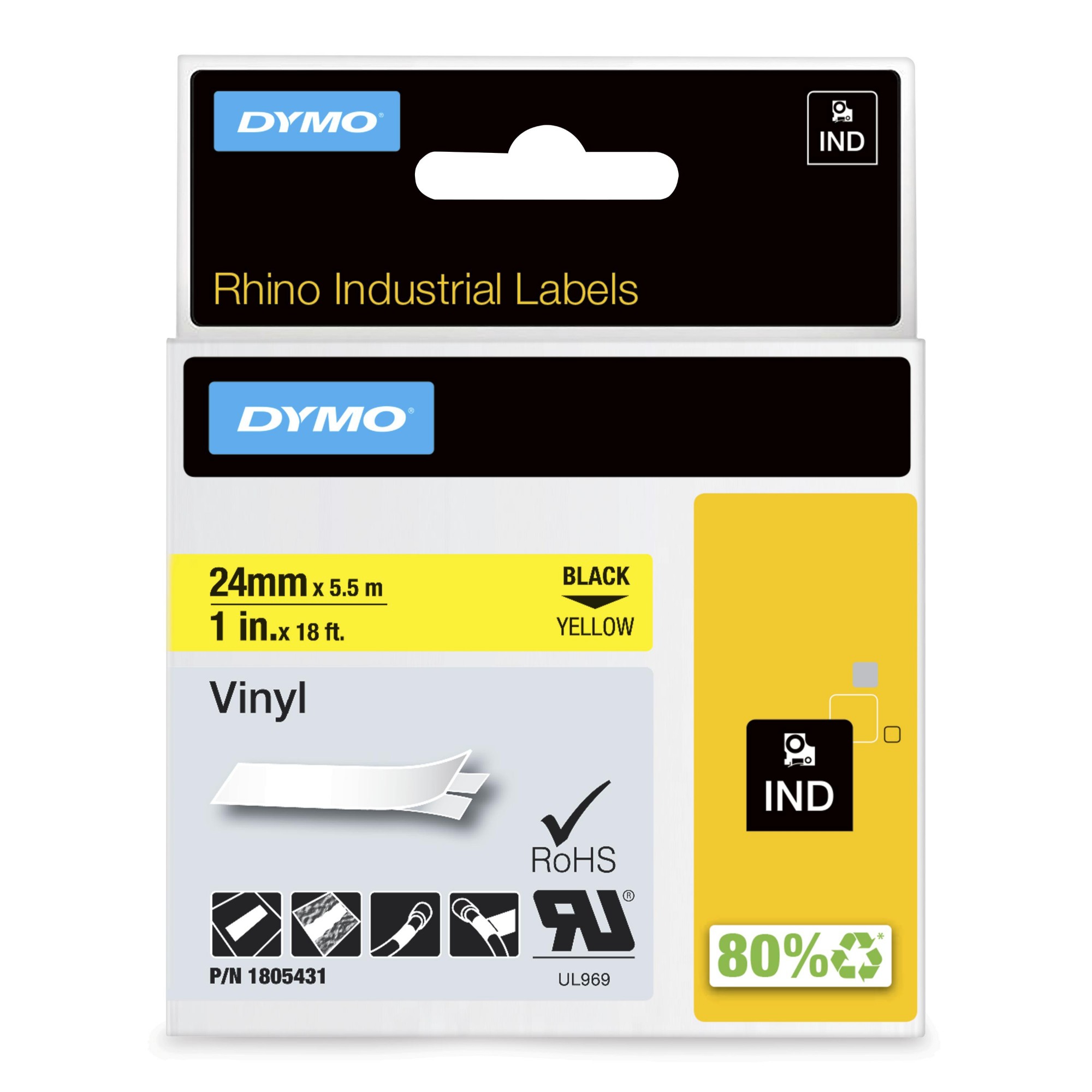 Image of Dymo 1805431 Ribbon Vinyl black on yellow 24mmx5.5m for Dymo Rhino 6-2