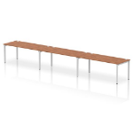 Dynamic Impulse W5400 x D800 x H750mm Single Row 3 Person Bench Desk Cable Management Ports Goal Post Leg Walnut Finish Silver Frame - IB00464 DD
